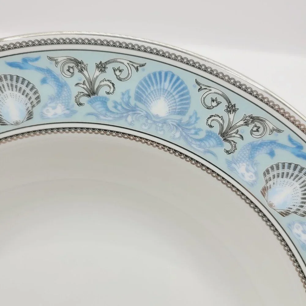 Wedgwood Dolphins Blue Rim Soup Bowl New with Tags Replacement Nautical Silver - Picture 4 of 9